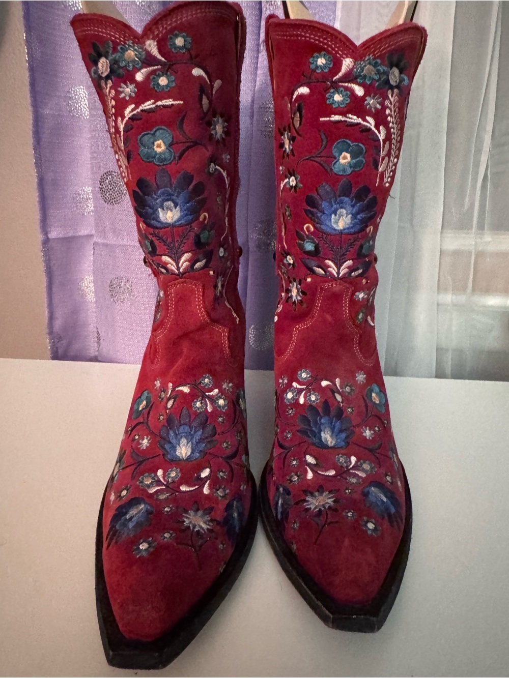Old Gringo Red Suede Embroidered Floral Cowboy Boots